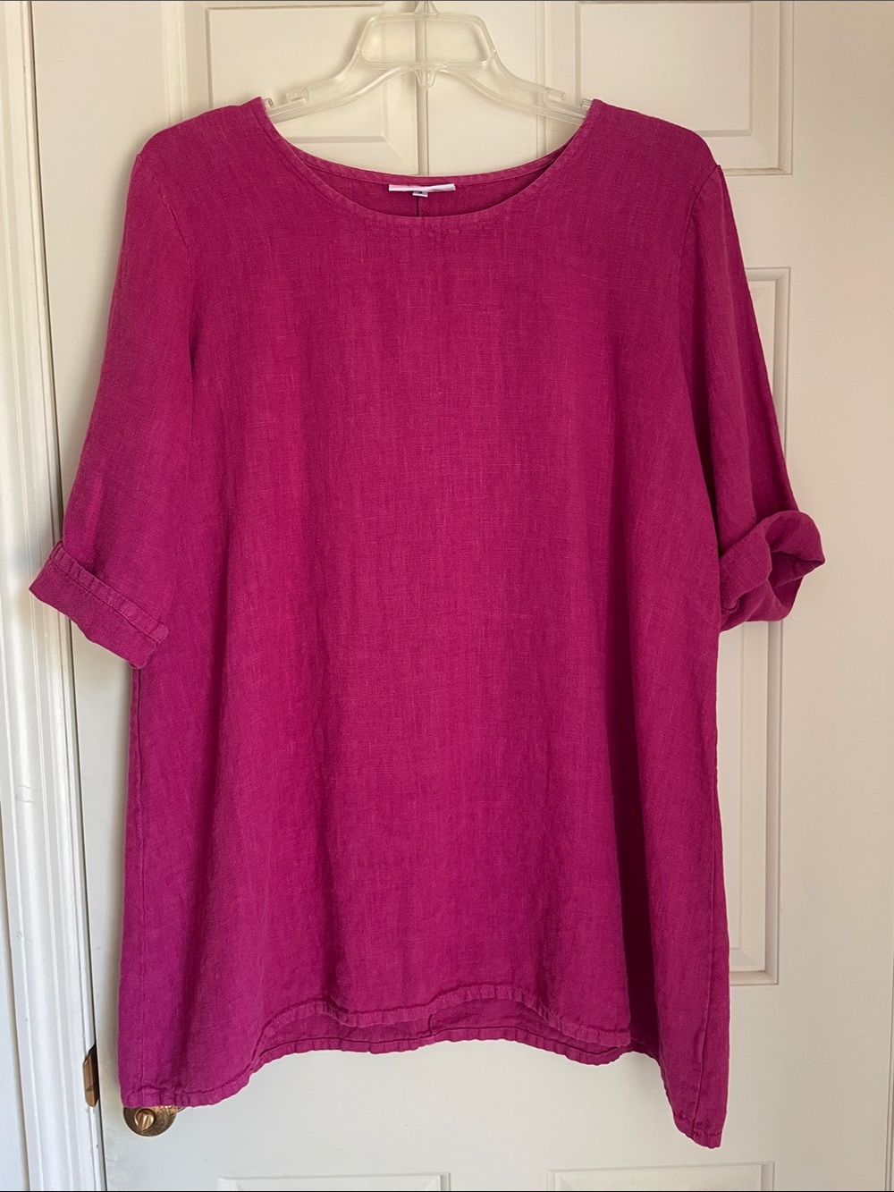 Bryn Walker Women’s Relaxed Linen Tunic Top - Magenta. Size Small
